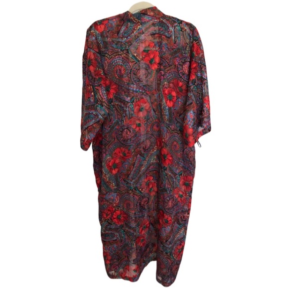 Vintage Red Sheer Floral Print Duster/Robe - Picture 2 of 8